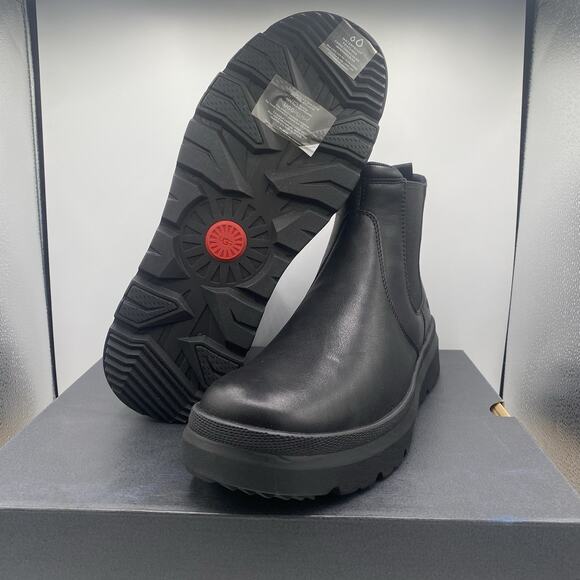 UGG BURLEIGH CHELSEA BLACK LEATHER SHEEPSKIN MEN'S BOOTS US SIZE 14 115790 New - Picture 1 of 14